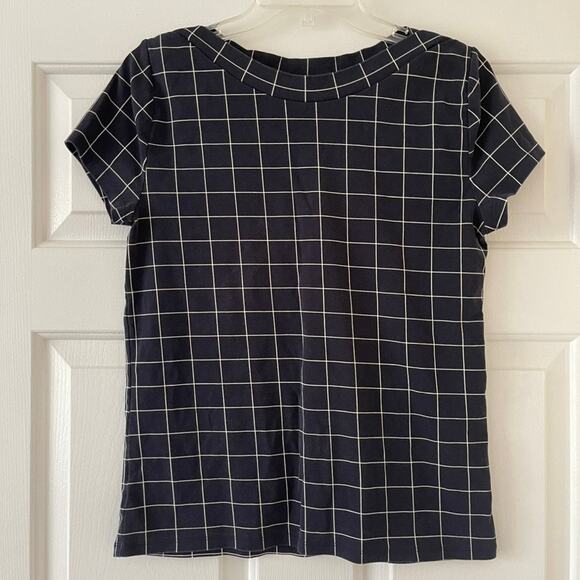 L Ann Taylor Navy and White Check Top - Picture 1 of 6
